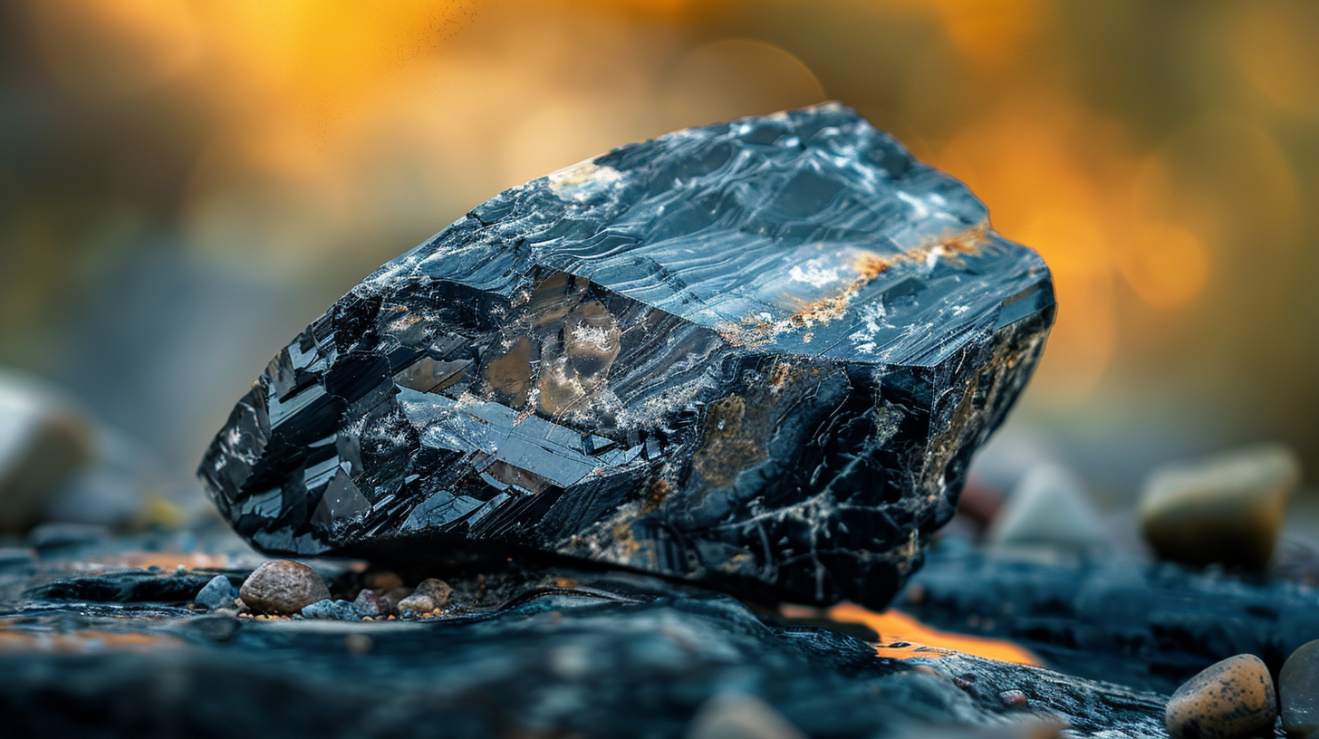 Larvikiet natuursteen, groot brok in de wilde natuur.