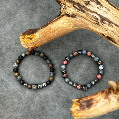 Dionyus Silver+ Stones heren armband zilvere kralen met lavasteen en larvikiet setfoto