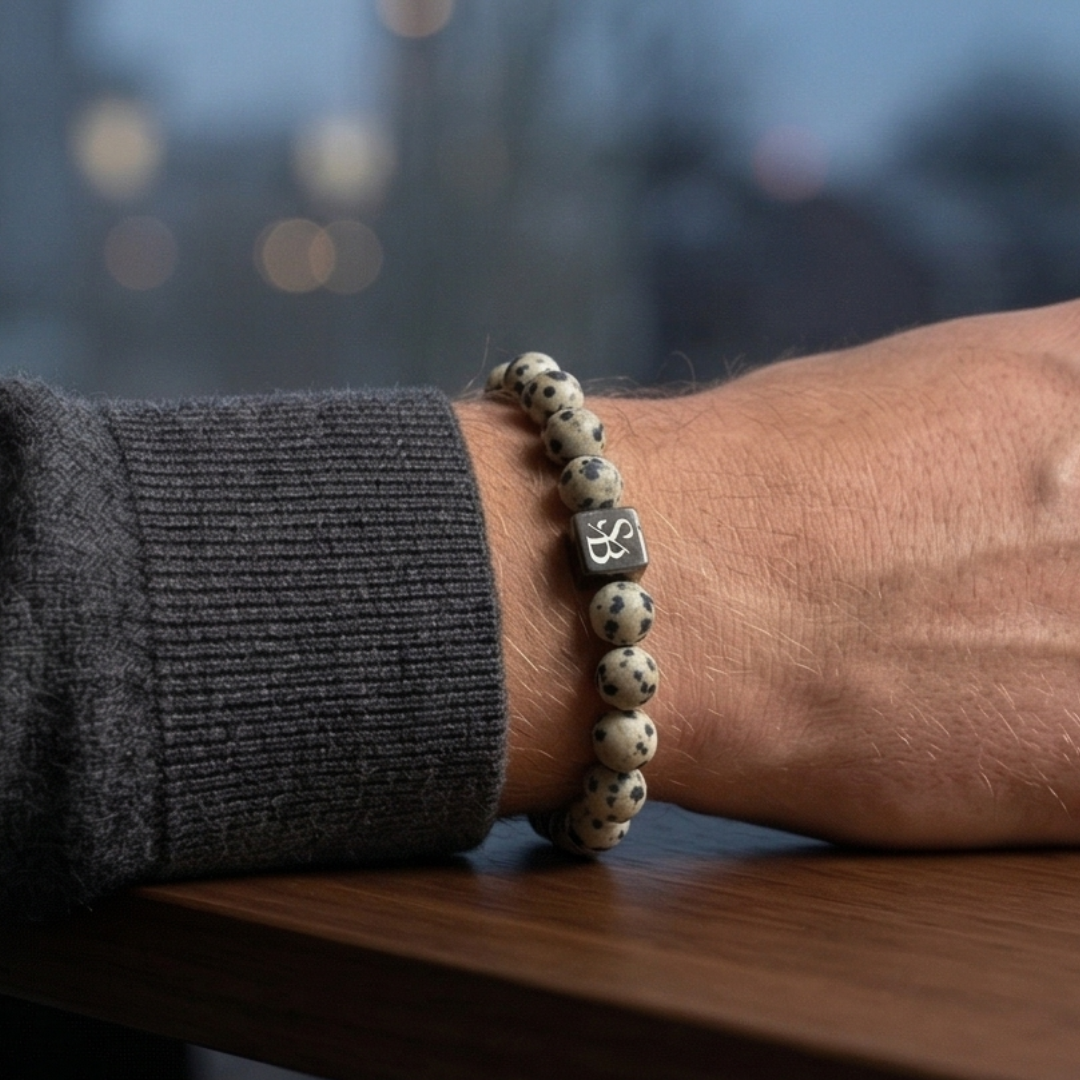 Matte Dalmatian Stones (8mm) - Bovenaanzicht | Stoney Bracelets