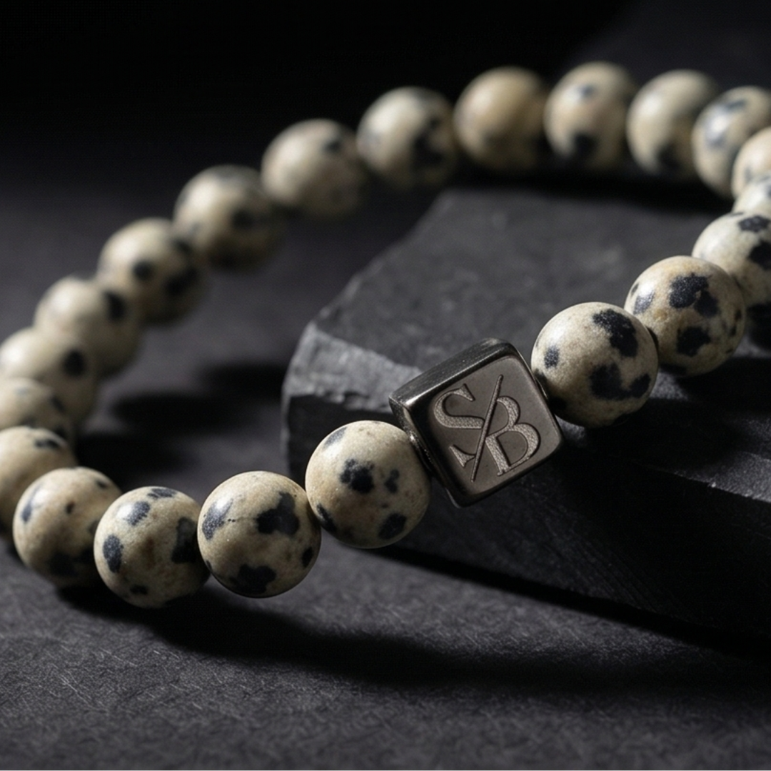 Matte Dalmatian Stones (8mm) - Zijaanzicht | Stoney Bracelets