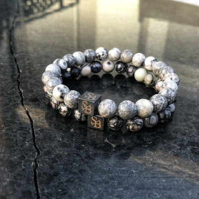 Stoney Bracelets Heren Armband Larvikite Grey Stones